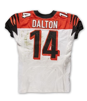 2013 Andy Dalton Cincinnati Bengals Game Worn Road Jersey From "Safety" Game at Miami Dolphins